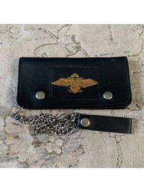 Vintage Freedom Machine Motorcycles Black Leather Wallet With Chain Biker